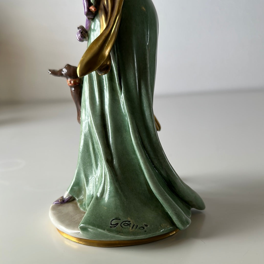 Beeld dame met hond, CapoDimonte (gesigneerd)