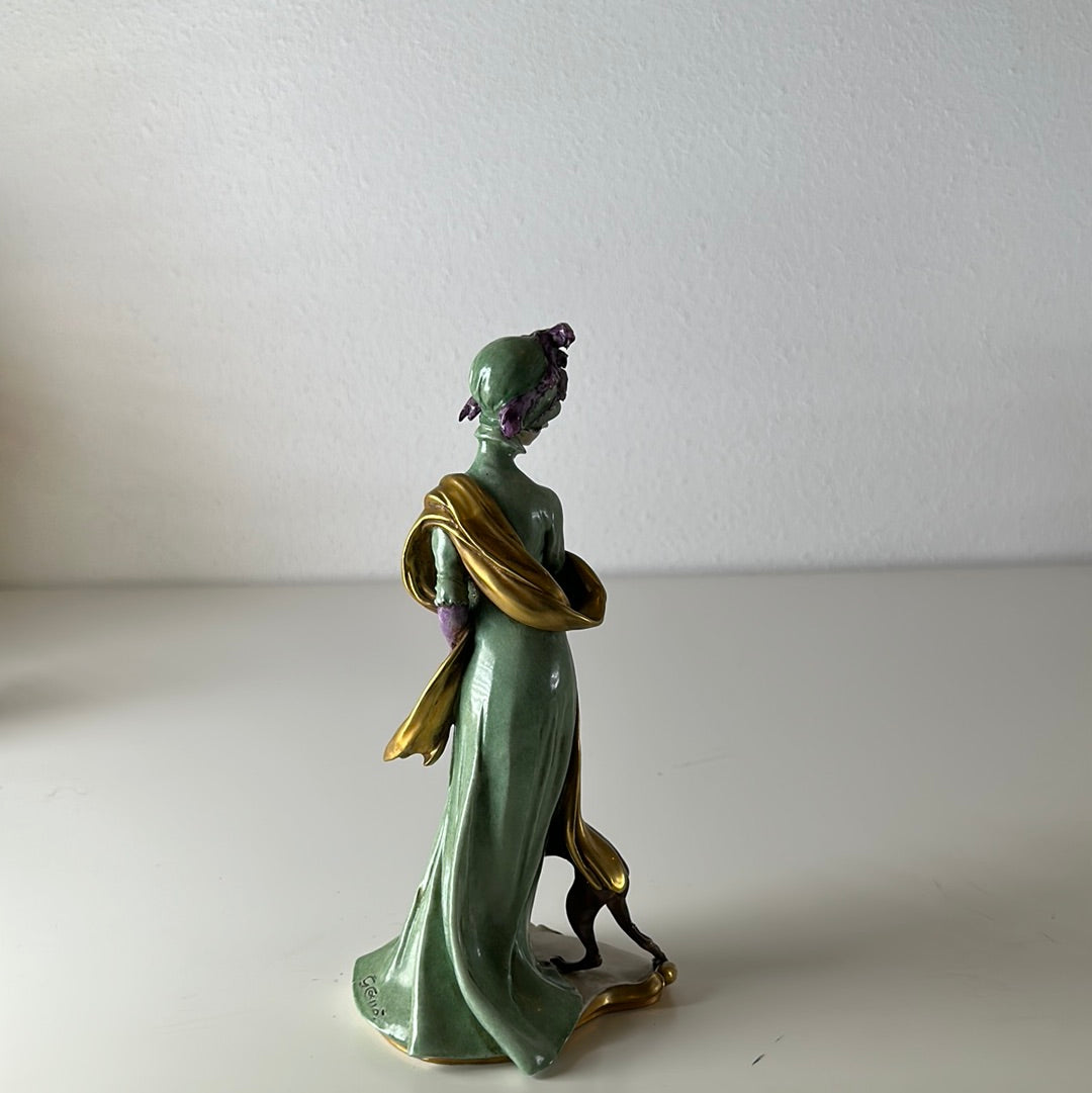 Beeld dame met hond, CapoDimonte (gesigneerd)