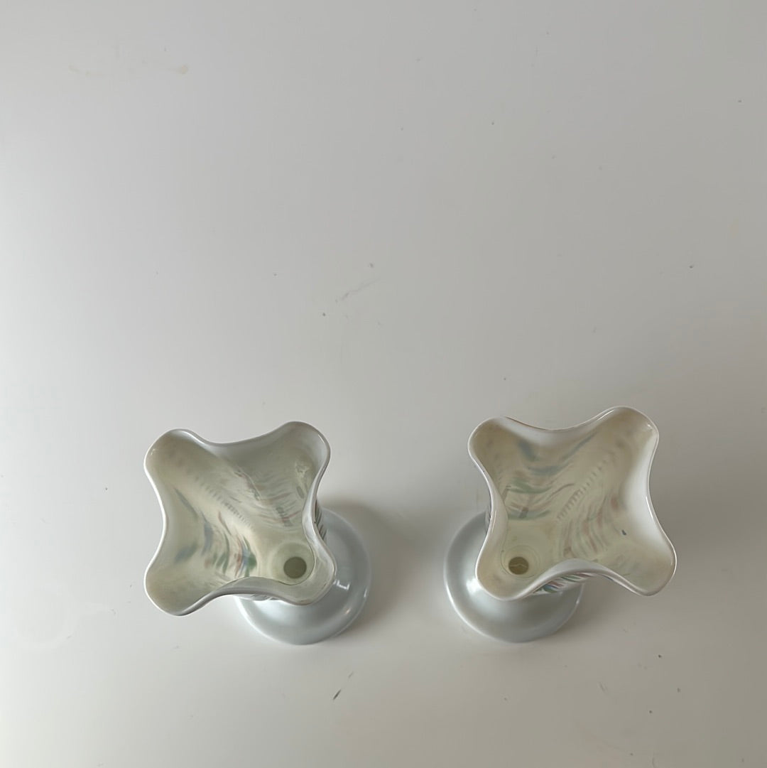 2x Vintage vazen bloemetjes glas (wit)